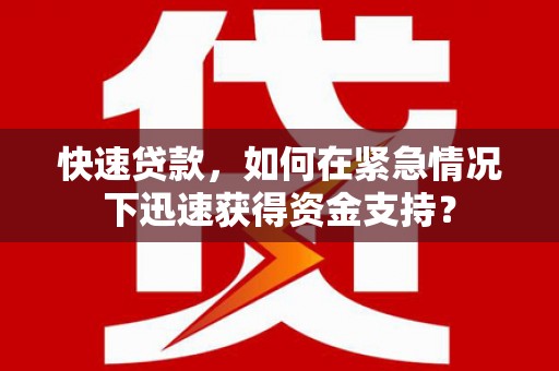 务川快速贷款，如何在紧急情况下迅速获得资金支持？